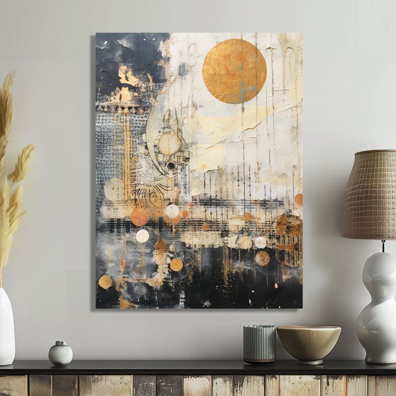 Pleine lune rétro mystique - Collages abstraits, impression d'art mural, H 20 po x l 12 po x P 1 po, Métal métal