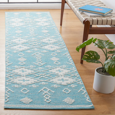 Tapis bleu sarcelle / ivoire tissé à plat à la main Holtby Southwestern