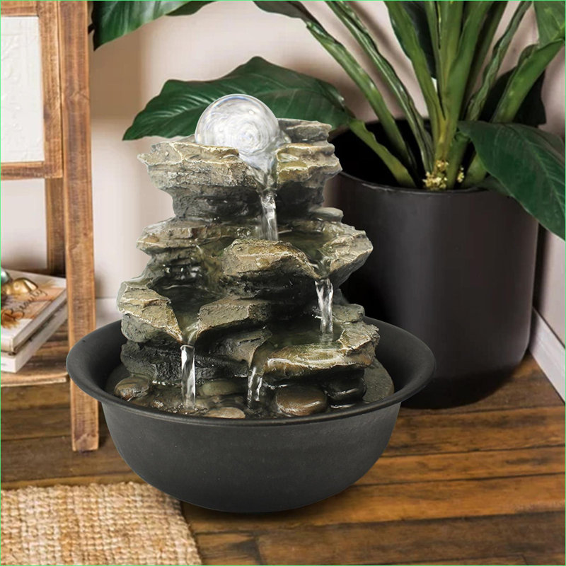 Fontaines | Fuente, Cascada, intérieur | Fontaine d'intérieur en cascade avec lumières DEL pour bureau à domicile | Résine | Rock
