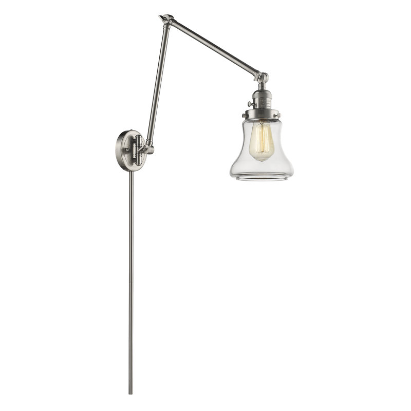 Edda Plug-in Swing Arm Sconce, Brushed Satin Nickel, Clear, 60 Watt Vintage Incandescent Bulb