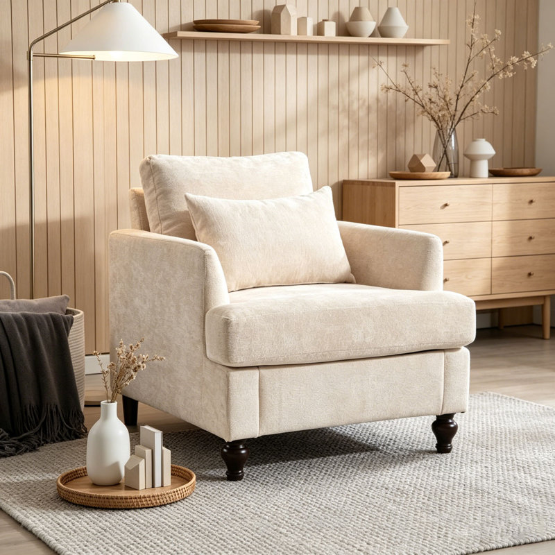 Méridienne moderne avec structure en bois massif cloutée, Beige