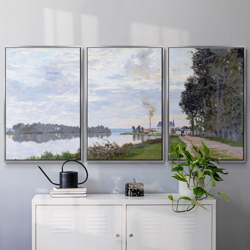 The Promenade At Argenteuil 02, 1872, reproduction de tableau sur toile 3 pièces, Argent
