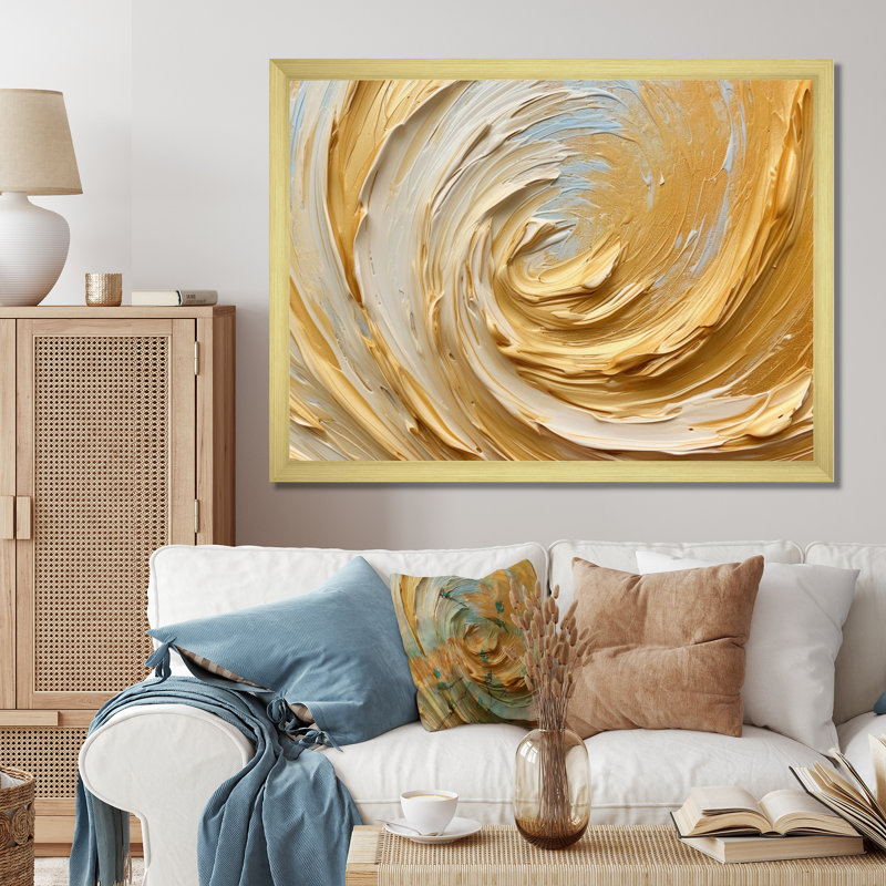«Gold Cream Infinite Swirls II - Abstract Spirals», reproduction d'art sur toile, H 16 po x l 32 po x P 1 po