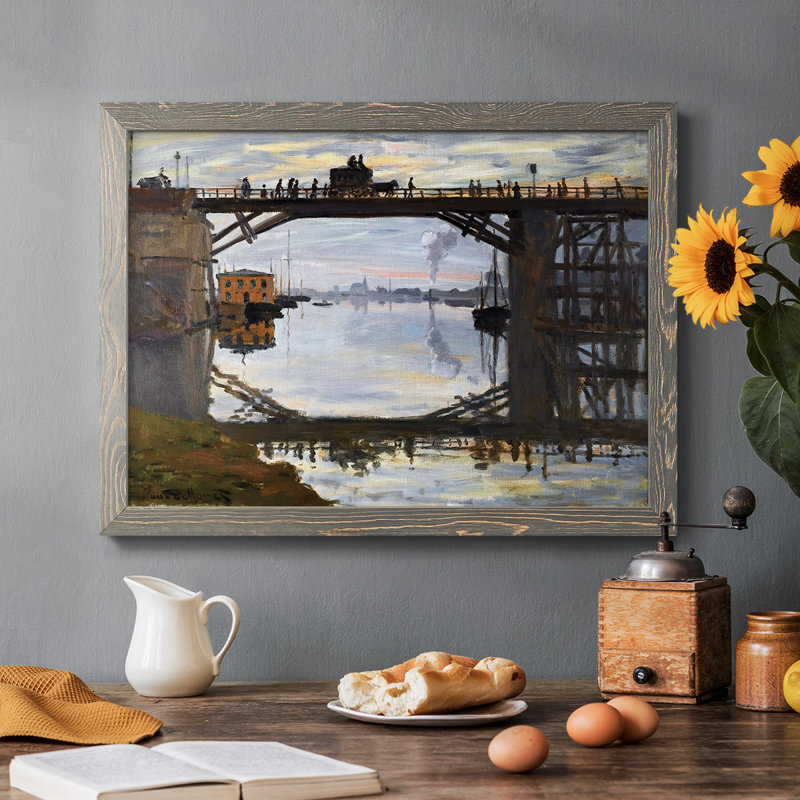 Le pont de bois, 1872, peinture sur toile encadrée, Gris, H 22 po x l 32 po x P 1,5 po
