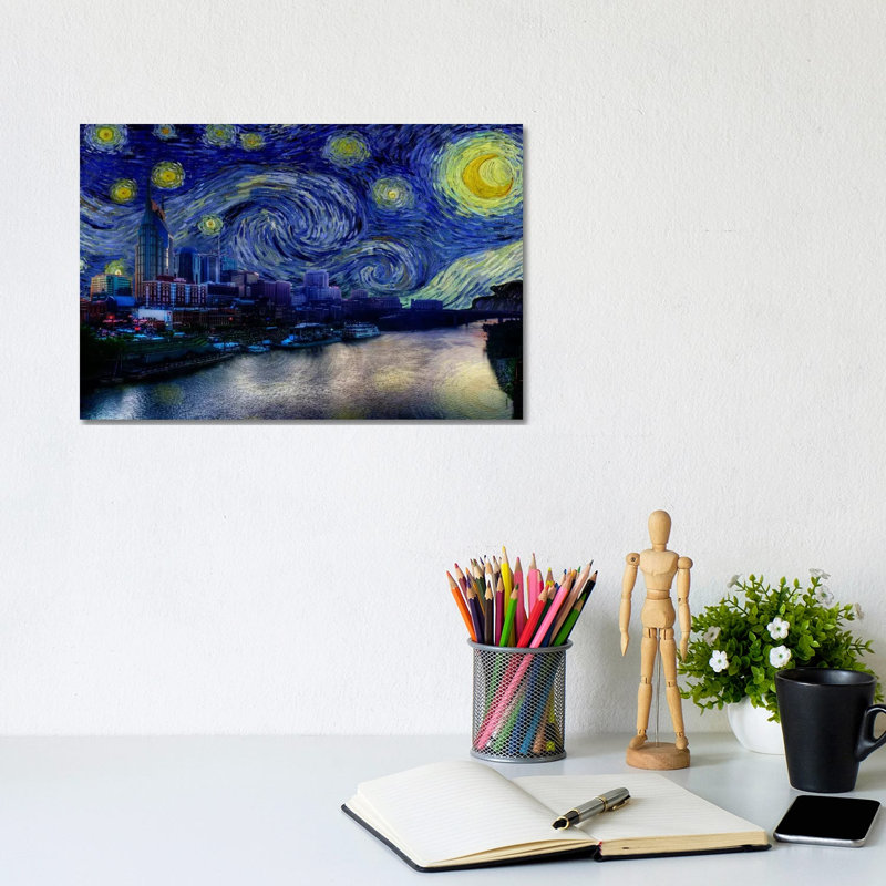 Nashville, Tennessee Starry Night Skyline by 5by5collective - Wrapped Canvas Painting, 20.32 cm H x 30.48 cm W
