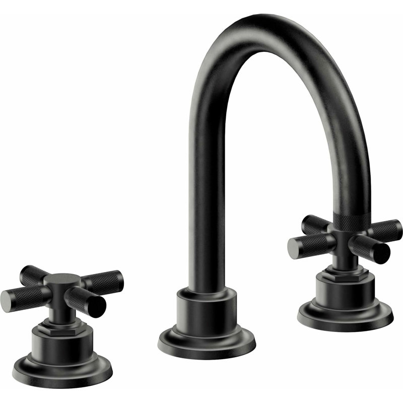 Descanso 8" Widespread Lavatory Faucet with Cross Knurled Handle and ZeroDrain, Matte Black
