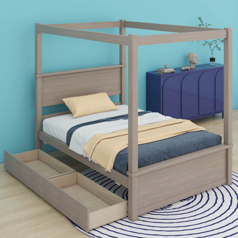 Lit plateforme double Harroll, Brun clair brossé
