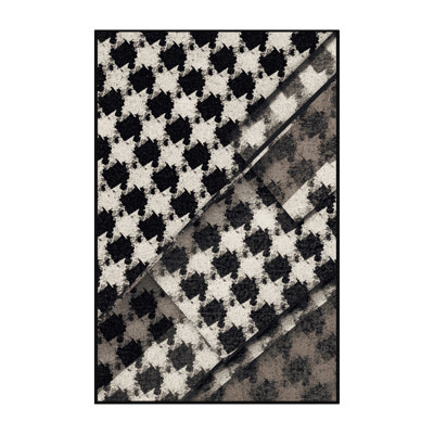 Tapis à carreaux gris BCBG lavable à la machine Arverne
