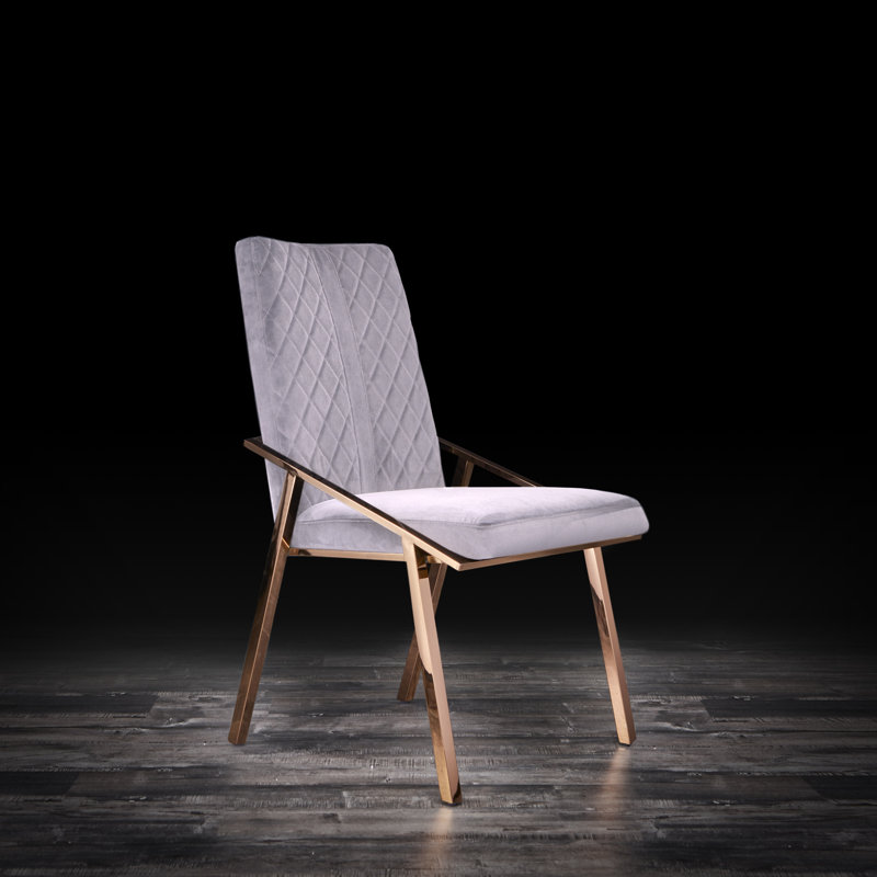 19'' H Velvet Upholstered Side Chair, Gray, Gold