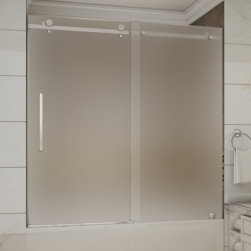 Moselle 60" Chrome Frameless Sliding Tub Door with Frosted Glass