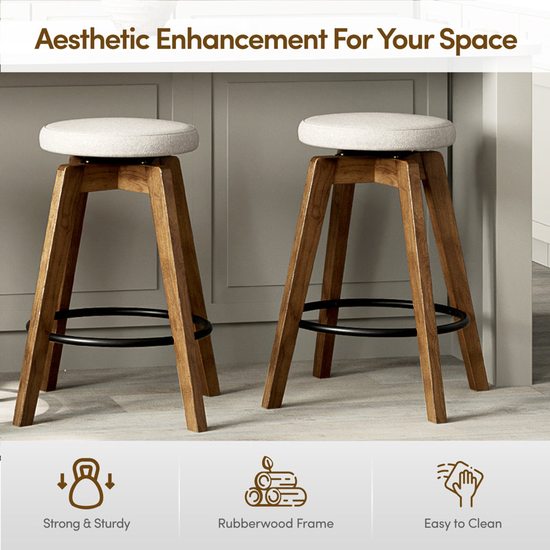 16" W Upholstered Swivel Counter Stool, 1, Walnut