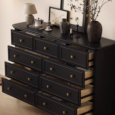 Simple Black Solid Wood 9-drawer Storage Cabinet