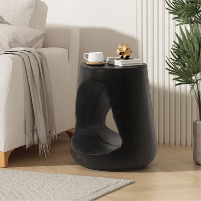 Hollow Side Table, Wood-Like Texture, Black Colour