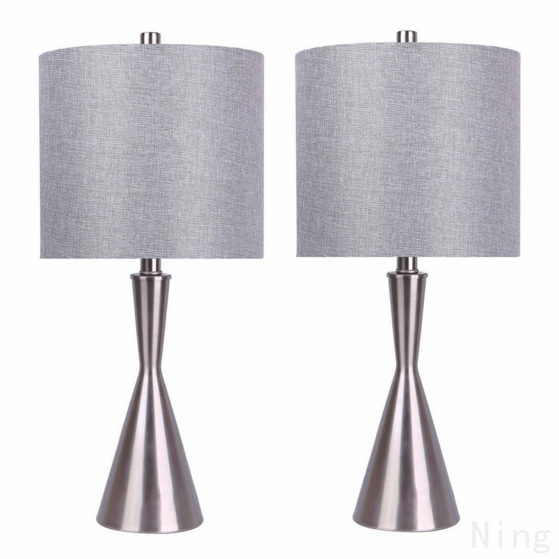 Lampe de table contemporaine 23 po en métal nickel brossé et lin gris de Grandview Gallery - ensemble de 2