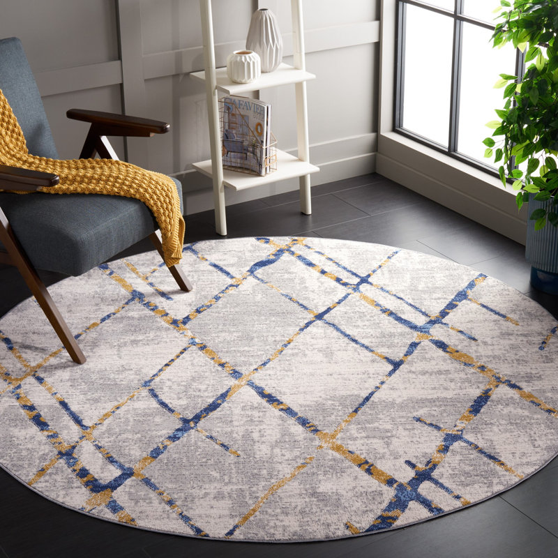 Tapis à motif géométrique Aishya, Rond 6 pi 7 po