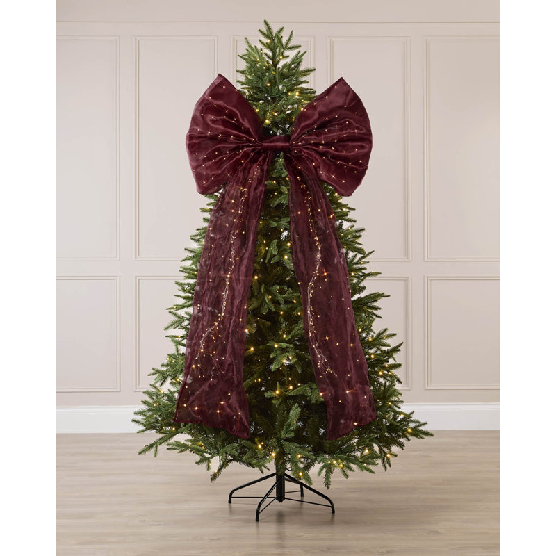 Pre-Lit Large Navy Christmas Bow Lights, 150cm, Burgundy