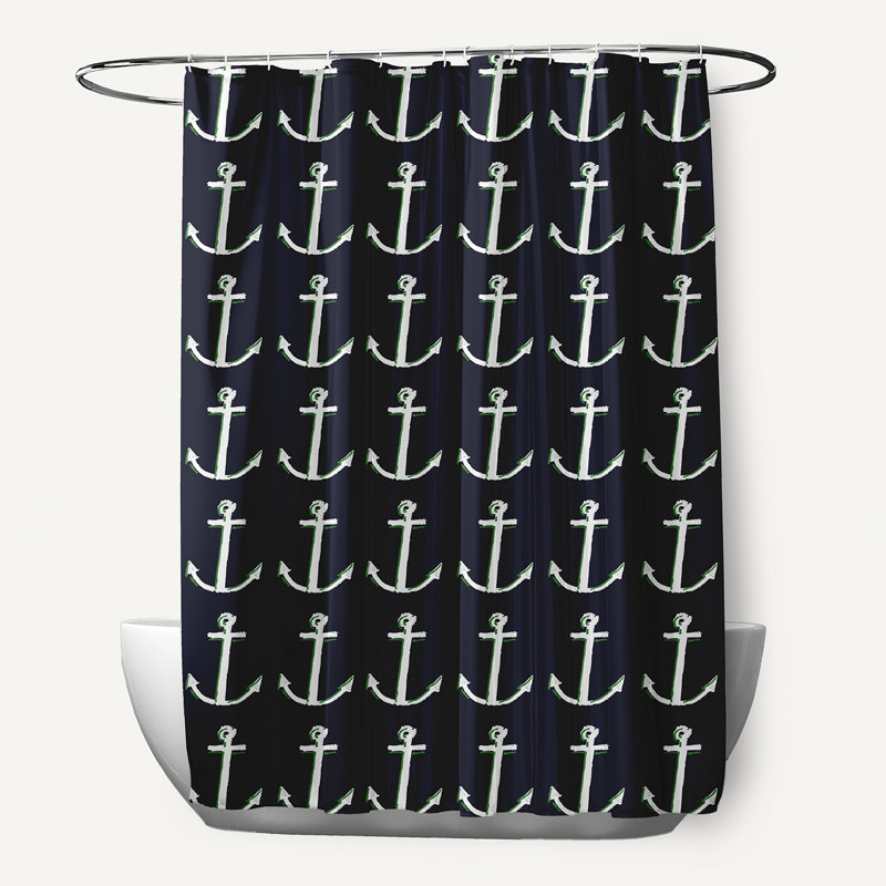 Rideau de douche simple Yancy, Bleu marine / vert