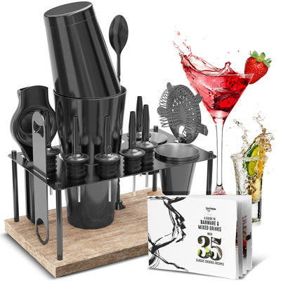 Ensemble d'outils de bar à cocktail en acier inoxydable 16 pièces avec support Joytable