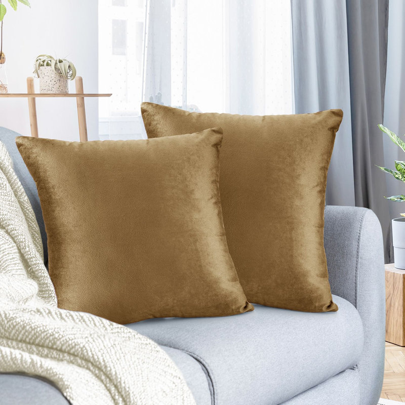 Housse de coussin décoratif en velours , Moka brun pâle, 20 po X 20 po
