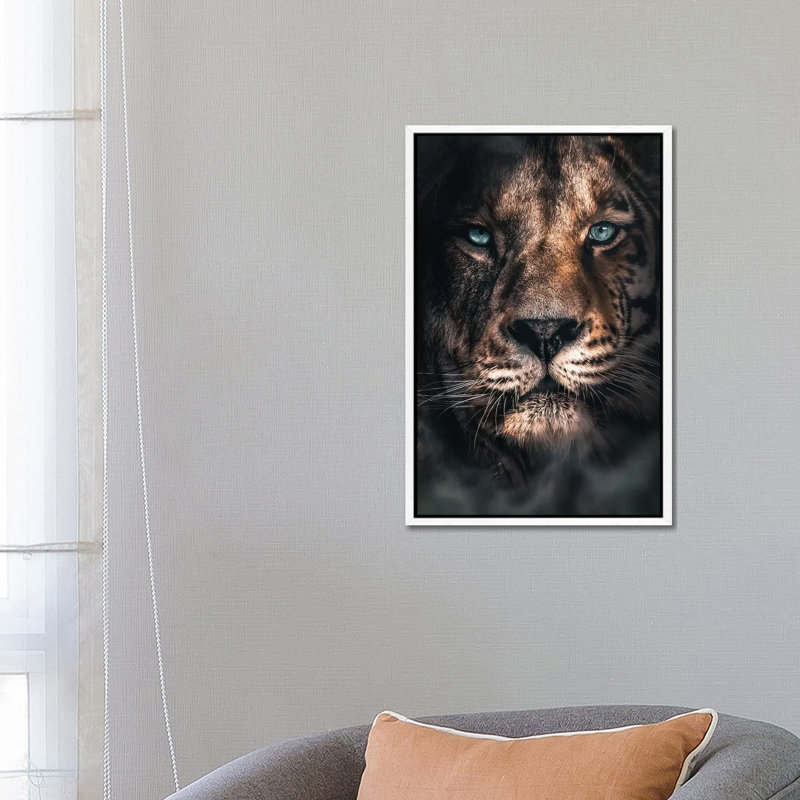 Half A Tiger Half A Lion by Zenja Gammer - Print on Canvas, 66.04 cm H x 45.72 cm W, White Framed