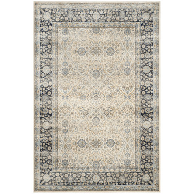 Persian Garden Vintage Viscose Oriental Rug in Navy/Ivory