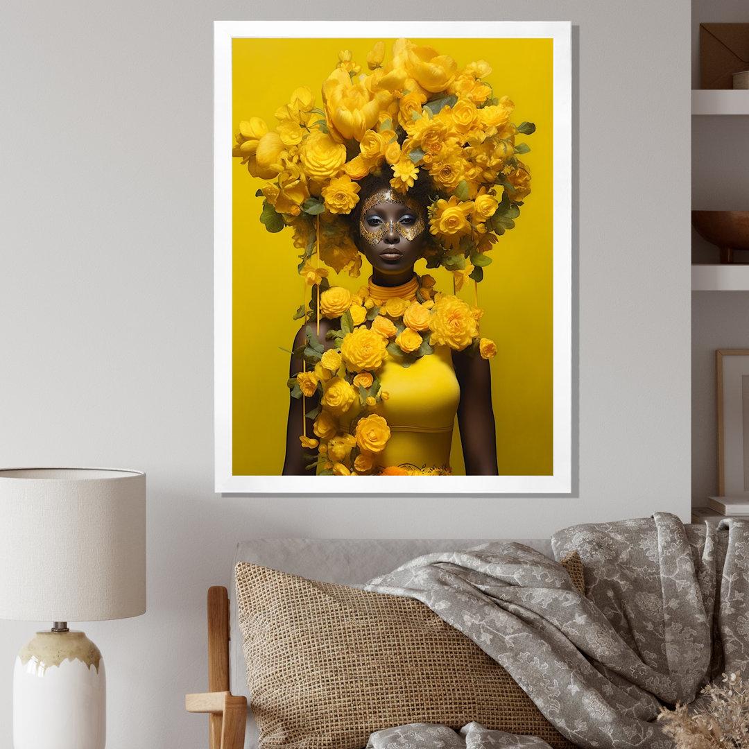 Orisha Oxum African Floral Goddess - Woman African American Framed Canvas Print Wrought Studio™