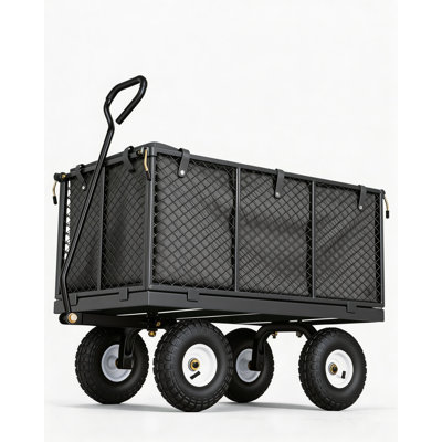 Heavy Duty Steel Garden Cart, 800 lbs Weight Capacity Utility Wagon with Removable Mesh Sides, 10" All-Terrain Tires & Waterproof Liner, 180° Rotating Handle Garden Wagon for Yard, Farm, Lawn