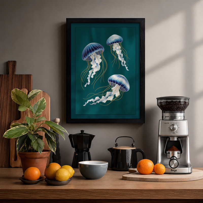 Drifting Jellyfish Coastal - Print, Black, A3 - 42.0 x 29.7 cm
