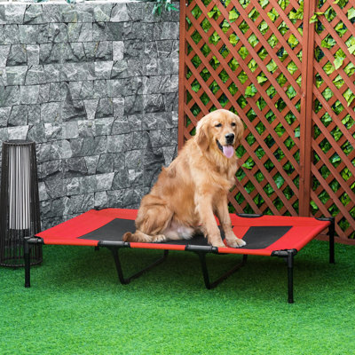 Lit de camp surélevé 48 po x 36 po - Portable avec filet respirant. Cadre en métal rouge. Convient à un usage intérieur, extérieur et quotidien. Assure un cadre en filet 48 "x 36" pour chien. Pour le camping, les voyages.
