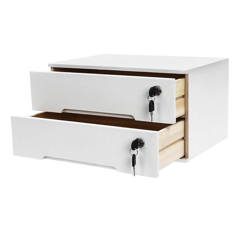 Boîte de rangement de bureau rectangulaire en bois avec tiroirs verrouillables
