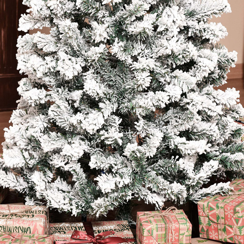 Sapin de Noël artificiel enneigé 7,5 pi avec lumières réalistes, 350 lumières DEL et 641 pointes, H 7,4 po