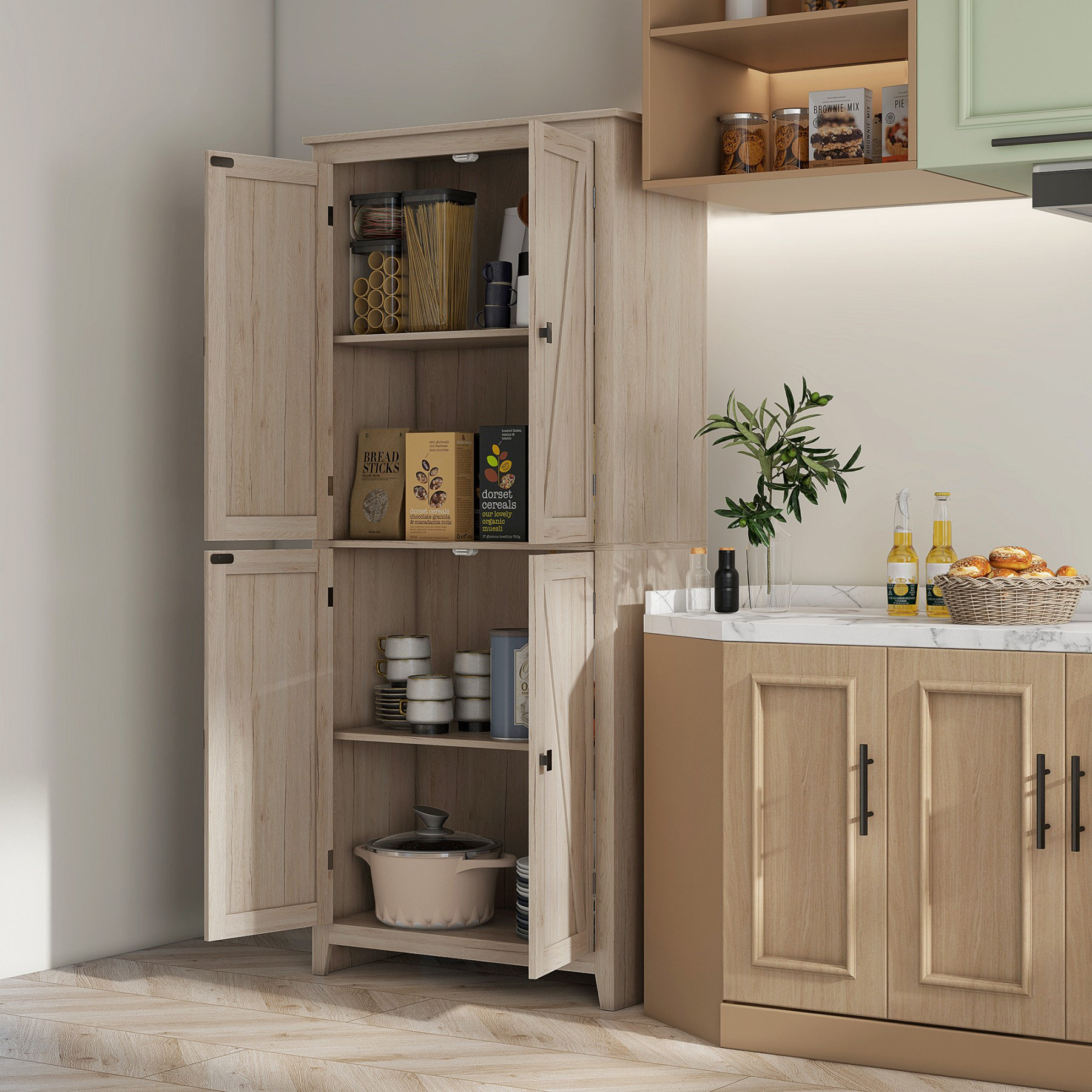 Gracie Oaks Freestanding 4-Door Kitchen Pantry | Wayfair