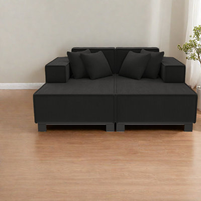 Spacious Corduroy Sofas, Modern Black Upholstered Lounge For Home