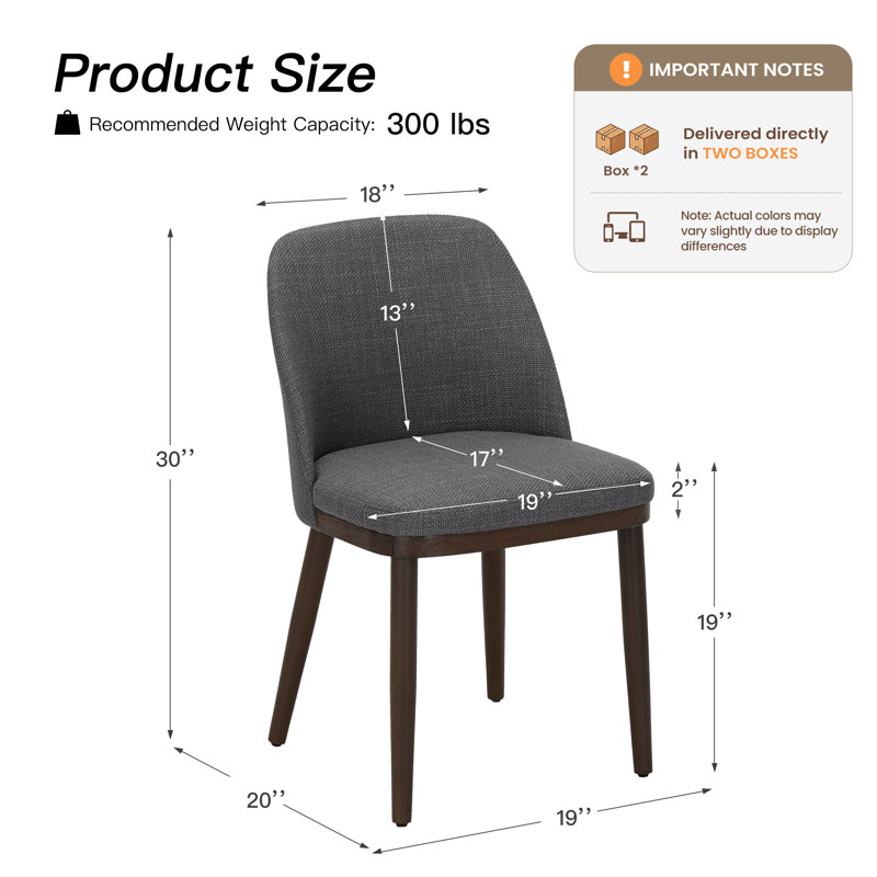 Modern Compact Fabric Upholstered Dining Chair ,with Solid Wood Legs, Ergonomic Curved Back, Easy Assembly, Light Gray