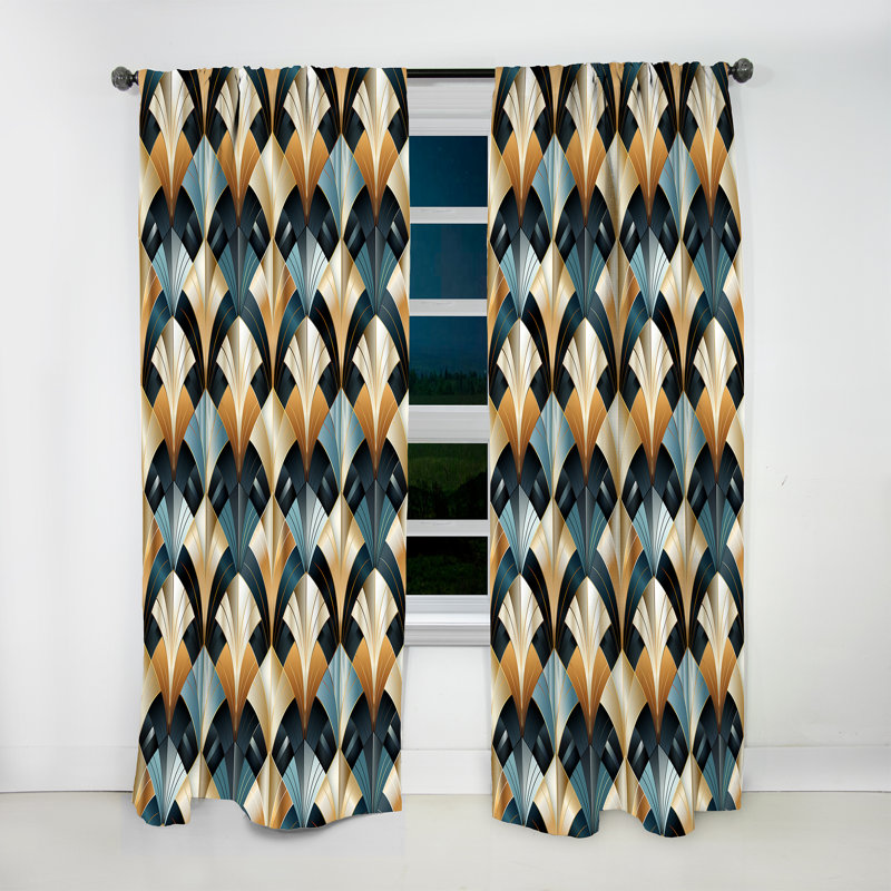 1970s Gold And Grey Geometry Pattern I - Modern Velvet Curtain - Room Darkening - 1 Panel, 52" W x 108" L