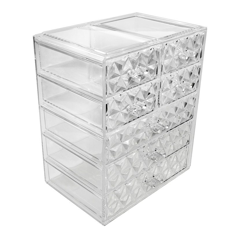 Clear Acrylic 6-Drawer Vanity Organizer with Geometric Design