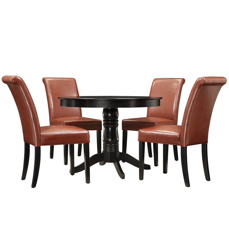 Alexa-Mae 4 - Person Pedestal Dining Set, Wine Red