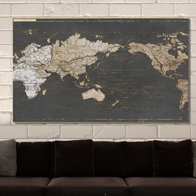 World Map In Gold And Grey - Print on Canvas