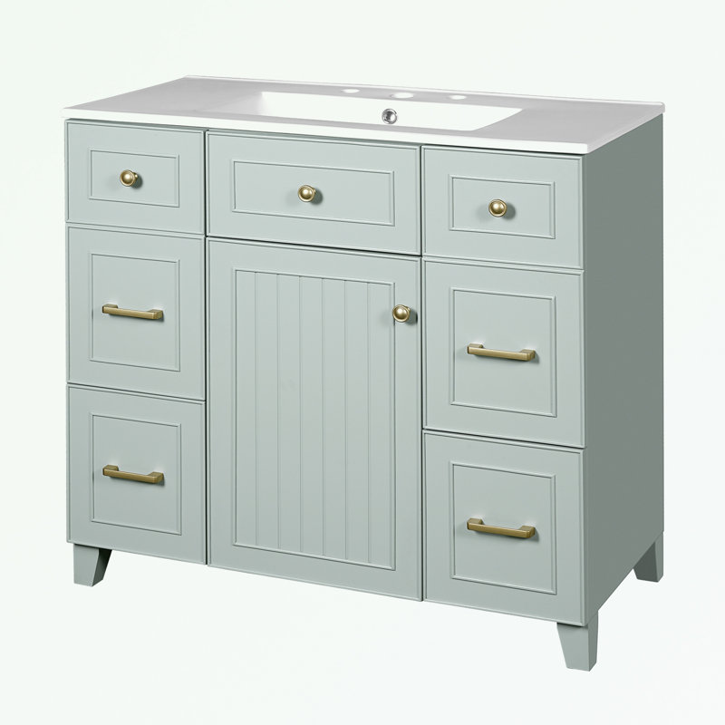 Bathroom Vanity with Ceramic Sink, 4 Drawers and Adjustable Shelf