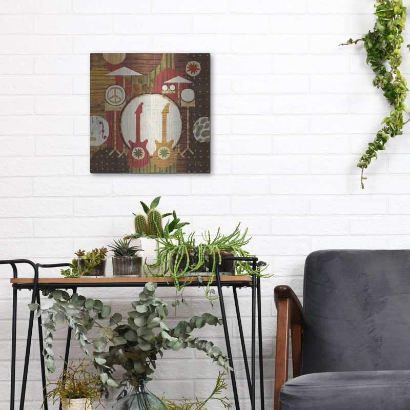 Art mural en métal luxueux «Rock N Roll Drums Brown» par Michael Mullan, H 12 po x l 12 po