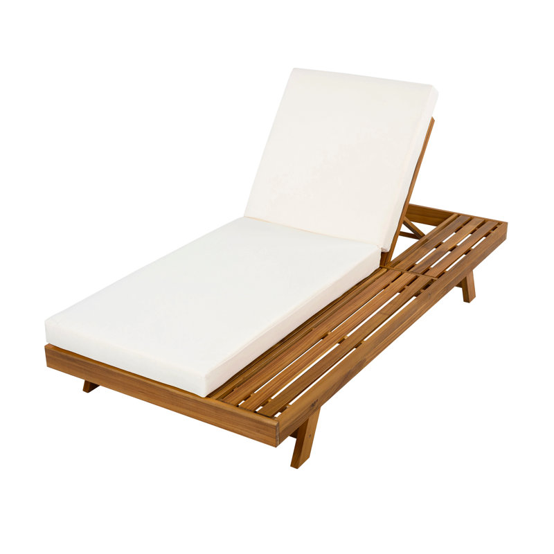 Lounge Chaise Set, Space Available On One Side, Acacia Wood With Water-Resistant Lounge Cushions (4 Inch Thick), Cream