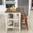 3-Piece Stationary Kitchen Island Set with 2 Stools, Rubber Wood Top Dining Table Set with 2 Shelves-795906322