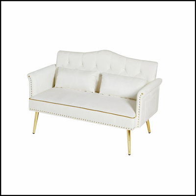 Cream White 2 Seater Sofa With Button-Trimmed Comfort And Durable Metal Legs For Modern Living Spaces