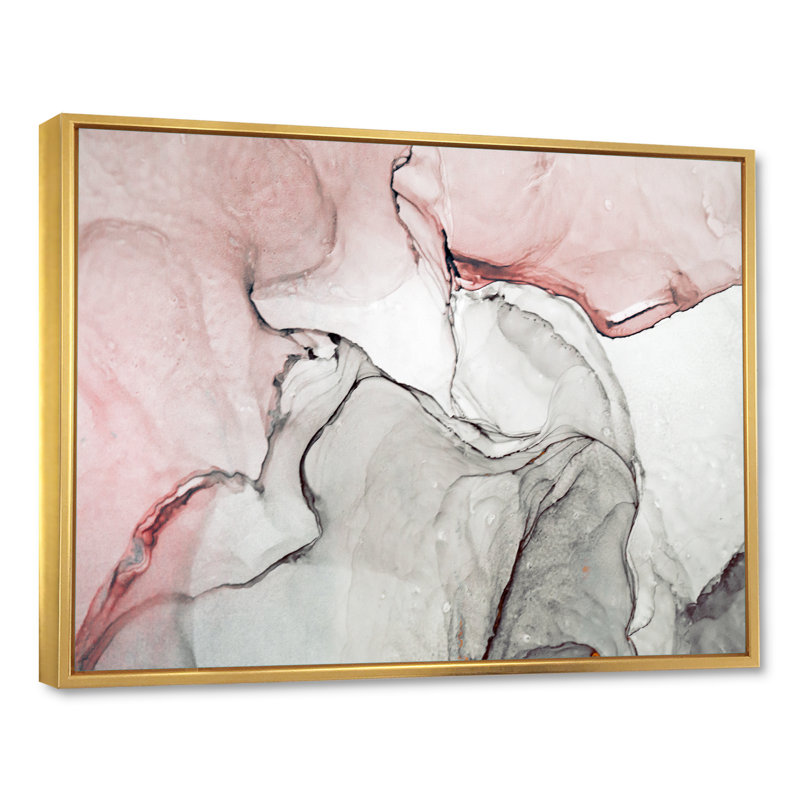 Art mural sur toile luxueux rose gris marbré II, H 30 po x l 40 po, Toile avec cadre flottant, Doré