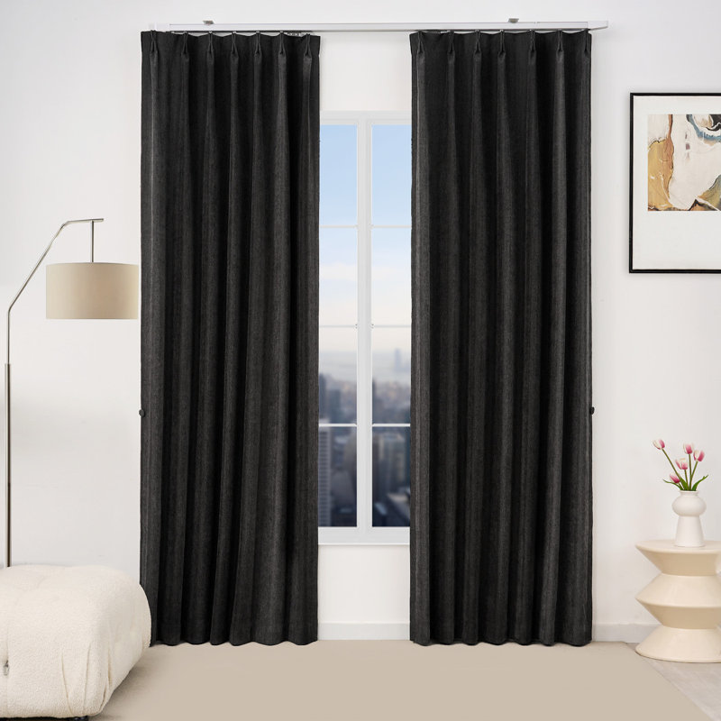 Clemmence Chenille Curtain Pair, Gray/Black, 72" W x 108" L