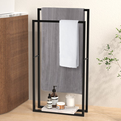 HAHRIR 2-Tier Metal Towel Rack Modern Freestanding Black Towel Rack, Bathroom Metal Storage - View #8