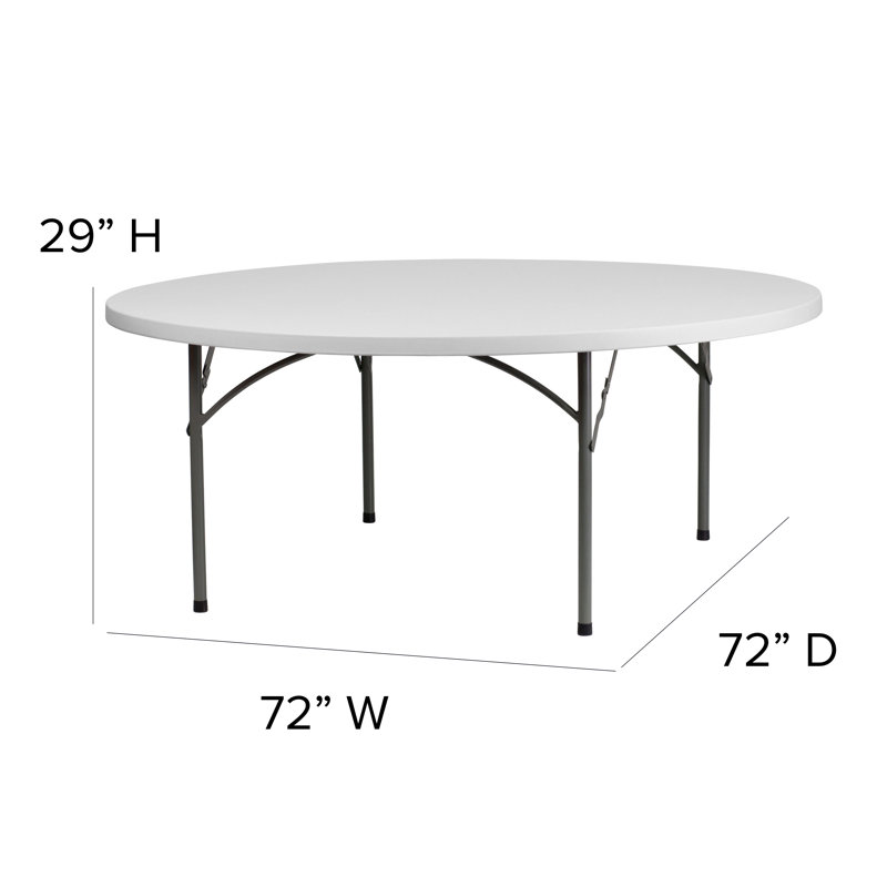 Kathryn 72'' Round White Plastic Folding Table with Gray Metal Frame