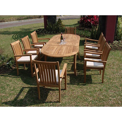 13 Pc Luxurious Grade-A Teak Dining Set - 117" Oval Table And 12 Cahyo Stacking Arm Chairs #01Chd