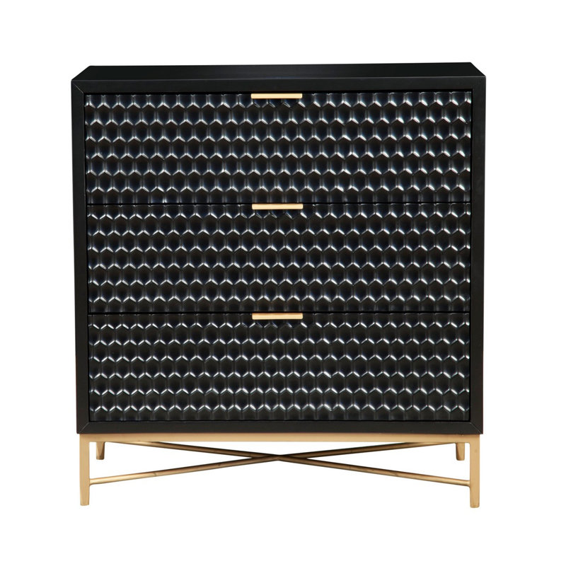 Commode 3 tiroirs l 32 po, Noir / or