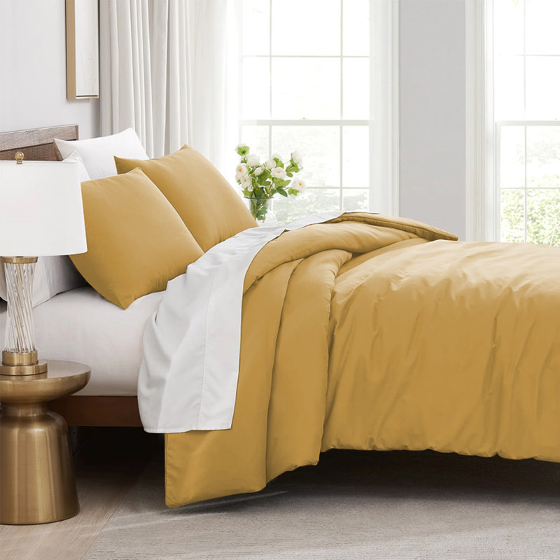Microfibre 200 TC Plain Reversible Plain Weave Modern & Contemporary Duvet Cover Set, Mustard/Ocher